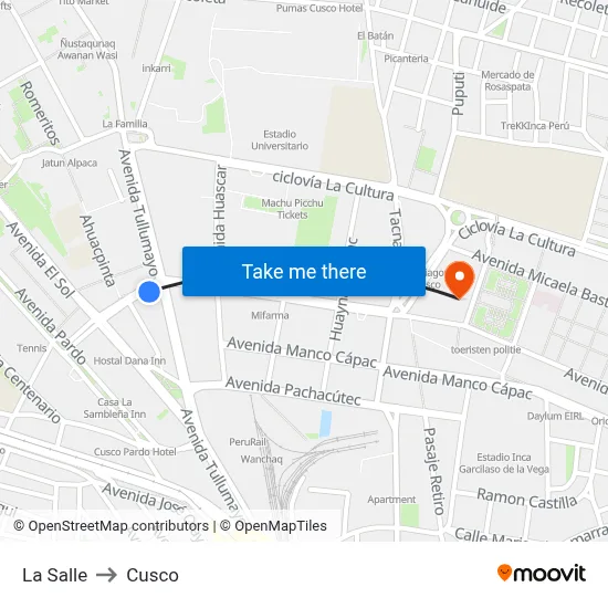 La Salle to Cusco map