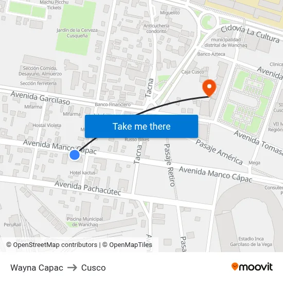 Wayna Capac to Cusco map