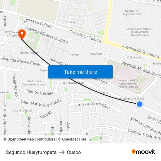 Segundo Huayruropata to Cusco map