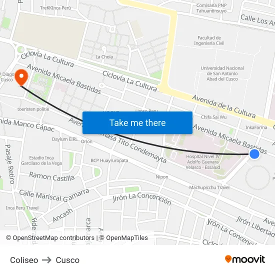 Coliseo to Cusco map