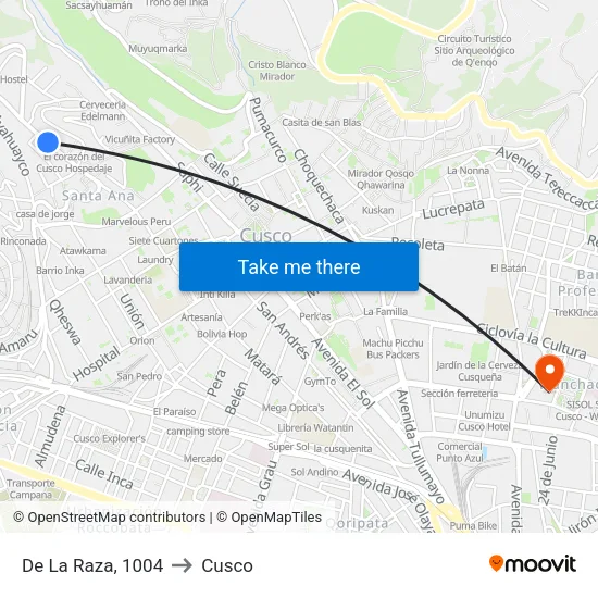 De La Raza, 1004 to Cusco map