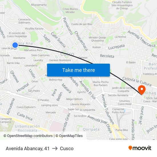 Avenida Abancay, 41 to Cusco map