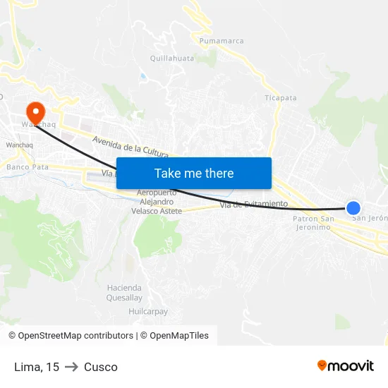 Lima, 15 to Cusco map