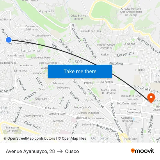 Avenue Ayahuayco, 28 to Cusco map