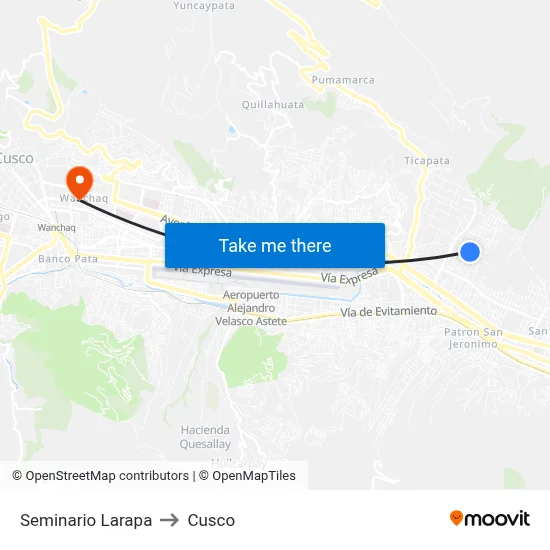 Seminario Larapa to Cusco map