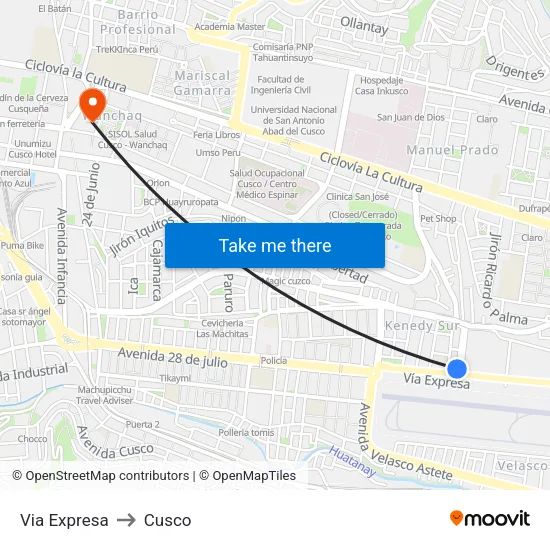 Via Expresa to Cusco map