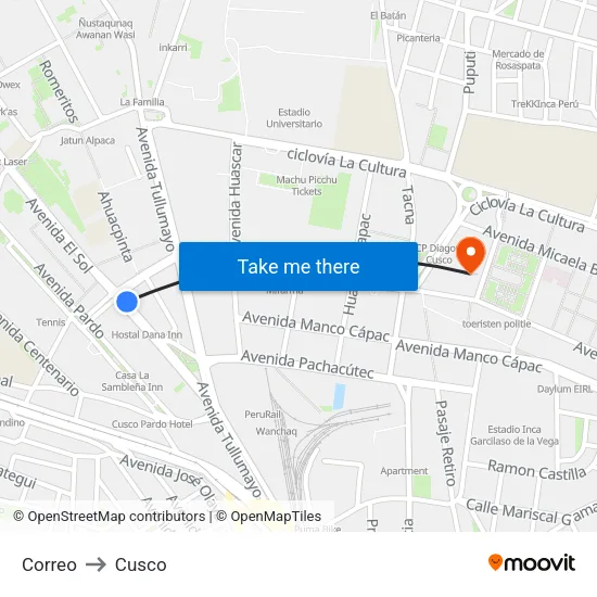 Correo to Cusco map