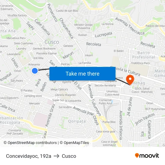 Concevidayoc, 192a to Cusco map
