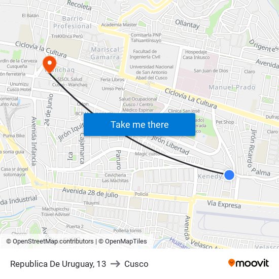 Republica De Uruguay, 13 to Cusco map