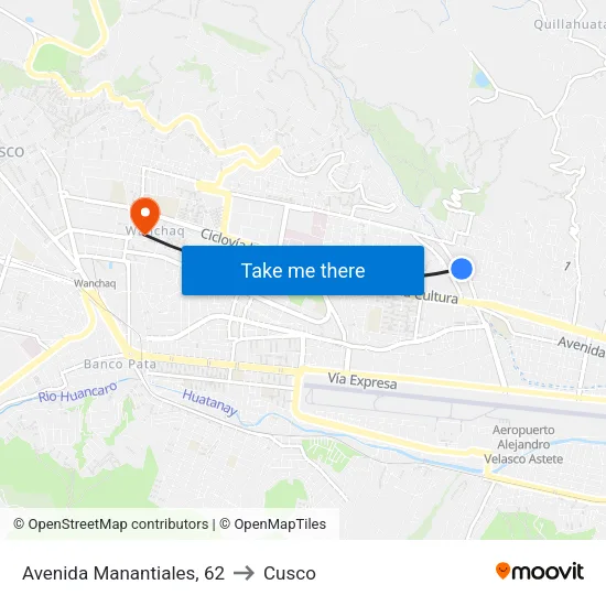 Avenida Manantiales, 62 to Cusco map
