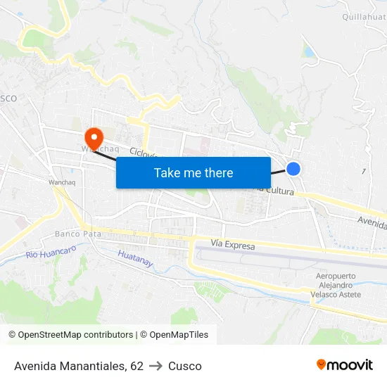 Avenida Manantiales, 62 to Cusco map