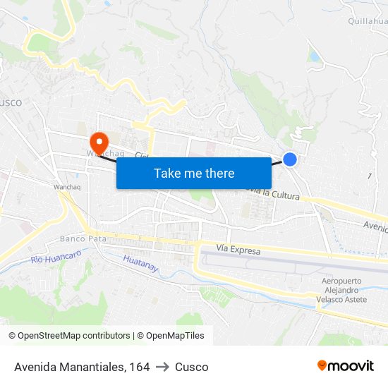 Avenida Manantiales, 164 to Cusco map