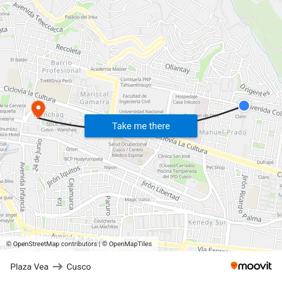 Plaza Vea to Cusco map