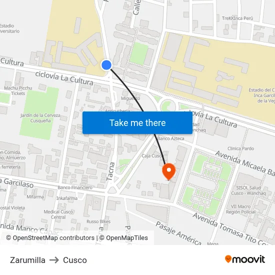 Zarumilla to Cusco map