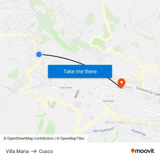 Villa Maria to Cusco map