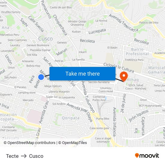 Tecte to Cusco map