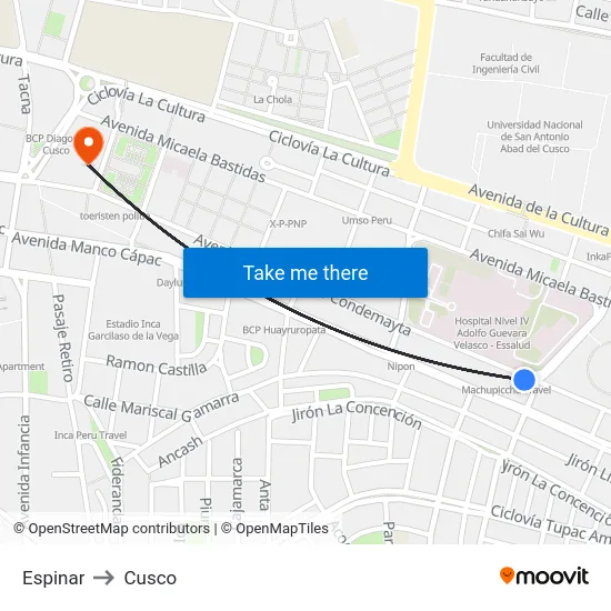 Espinar to Cusco map