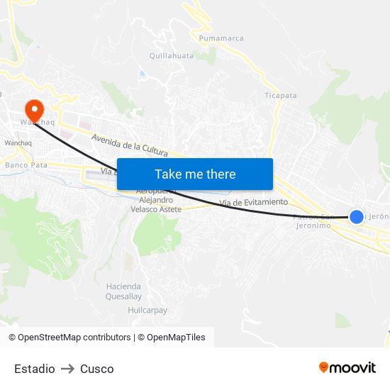 Estadio to Cusco map