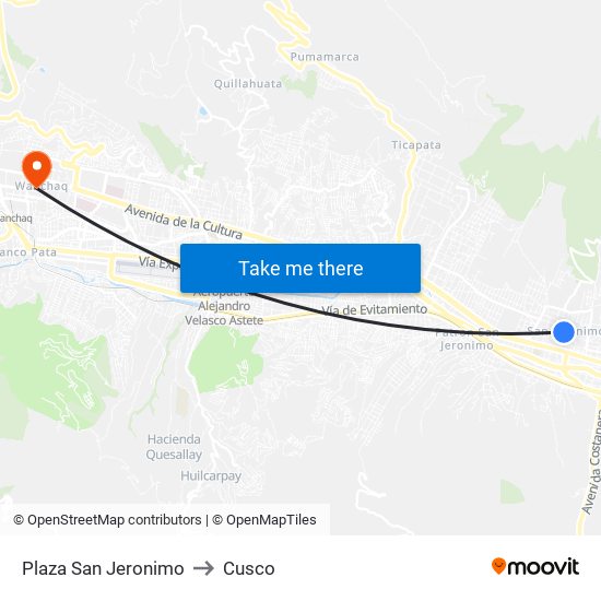 Plaza San Jeronimo to Cusco map