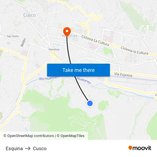 Esquina to Cusco map