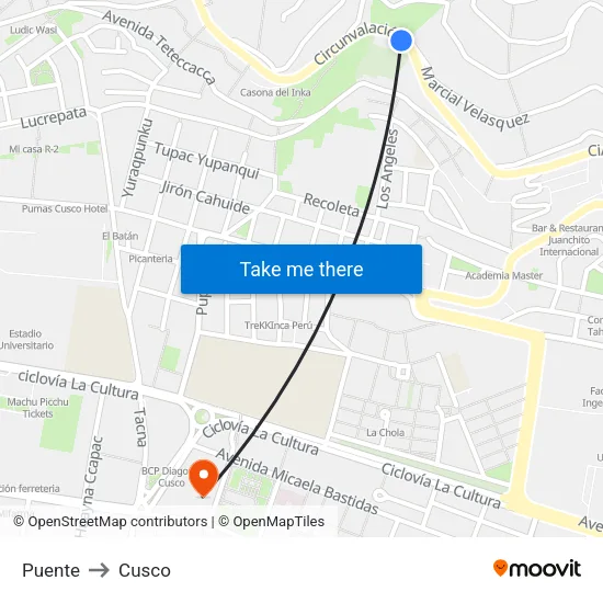 Puente to Cusco map