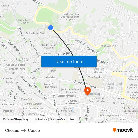 Chozas to Cusco map
