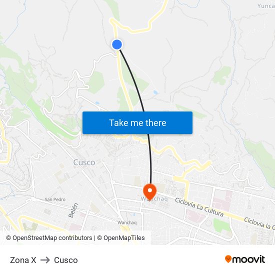 Zona X to Cusco map