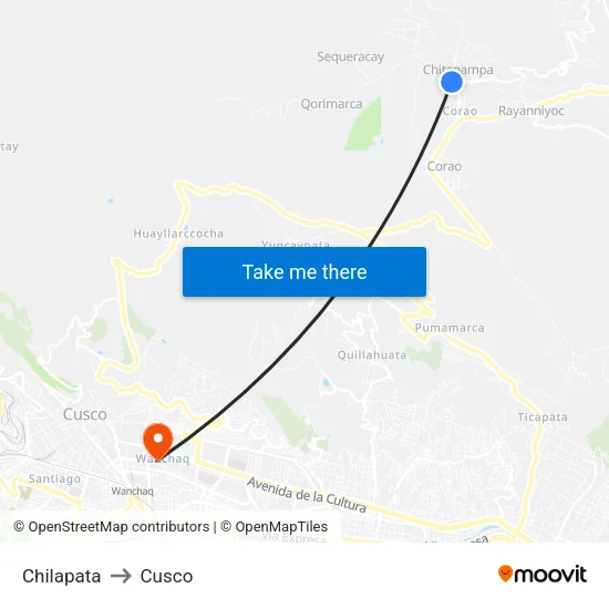 Chilapata to Cusco map