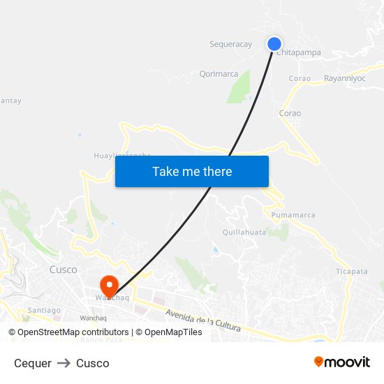 Cequer to Cusco map