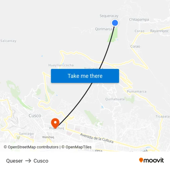 Queser to Cusco map