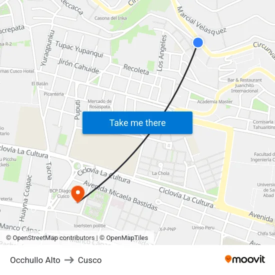Occhullo Alto to Cusco map