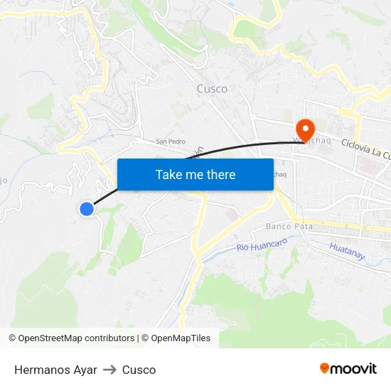Hermanos Ayar to Cusco map