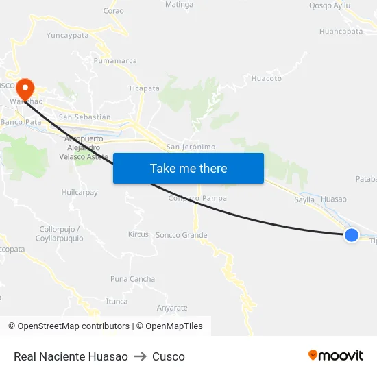 Real Naciente Huasao to Cusco map