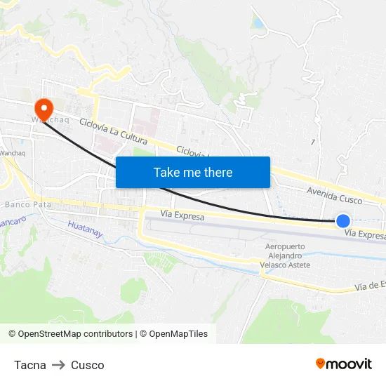 Tacna to Cusco map