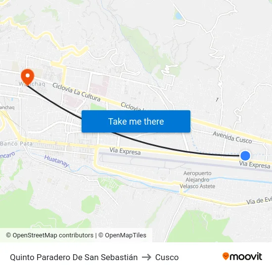 Quinto Paradero De San Sebastián to Cusco map