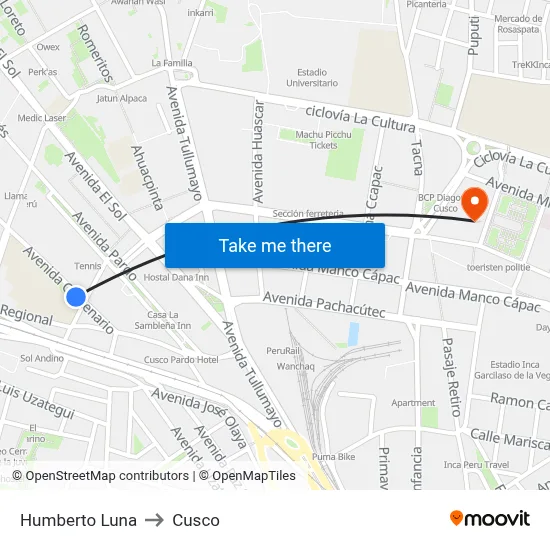 Humberto Luna to Cusco map