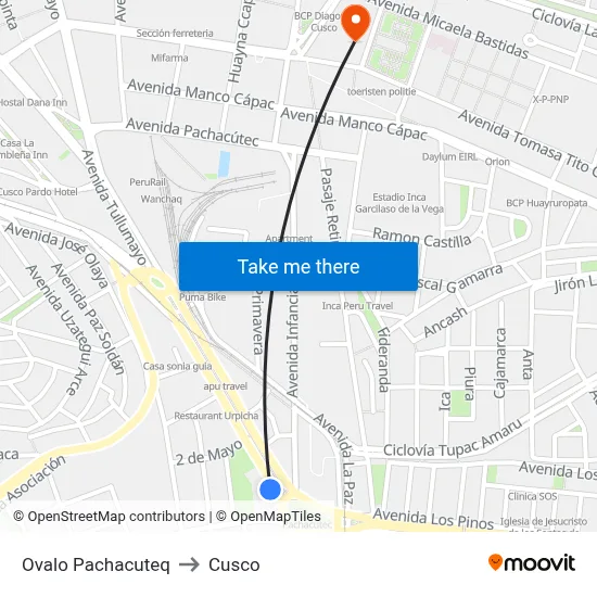 Ovalo Pachacuteq to Cusco map