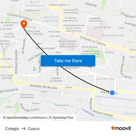 Colegio to Cusco map