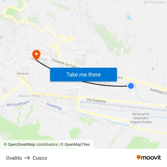 Ovalito to Cusco map