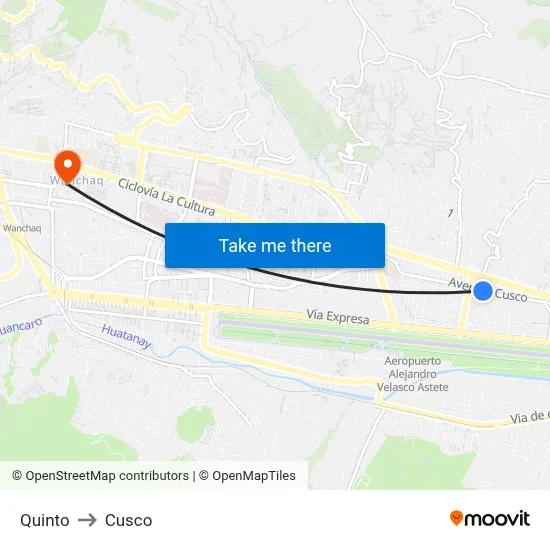 Quinto to Cusco map