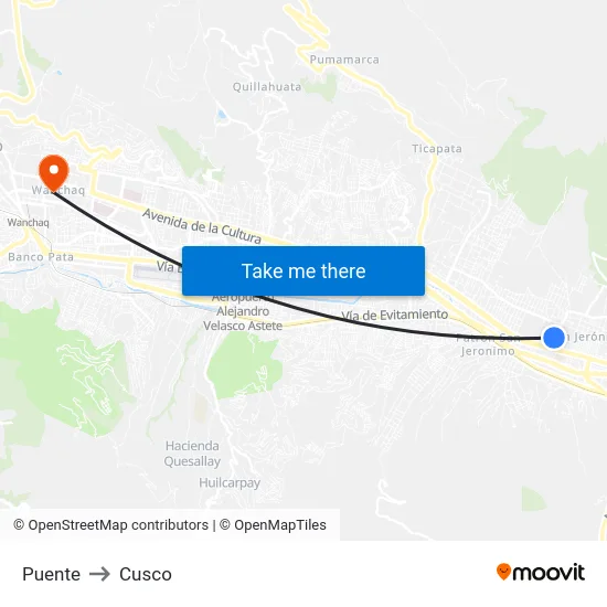 Puente to Cusco map