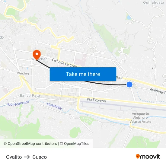 Ovalito to Cusco map