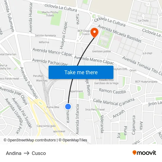 Andina to Cusco map