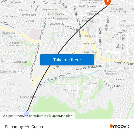 Salcantay to Cusco map