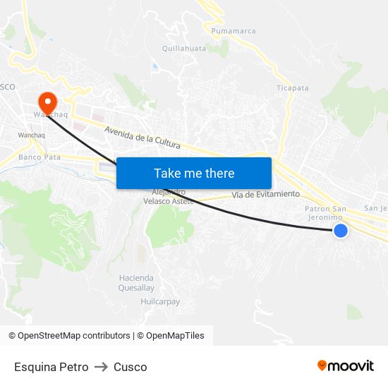 Esquina Petro to Cusco map
