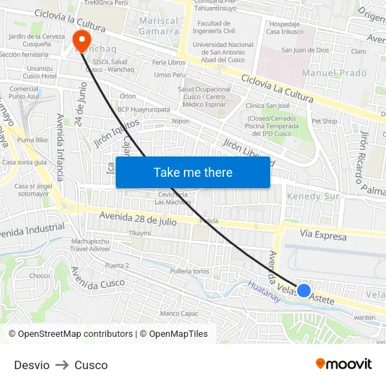 Desvio to Cusco map
