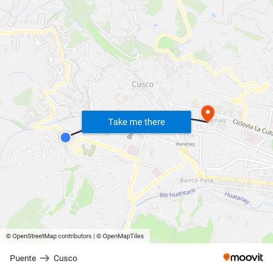 Puente to Cusco map