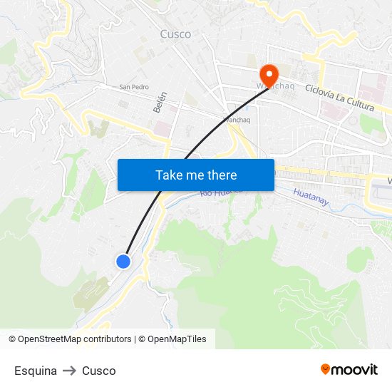 Esquina to Cusco map