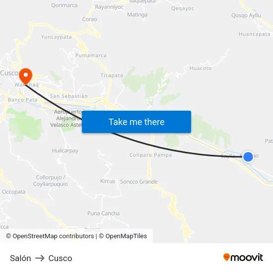 Salón to Cusco map