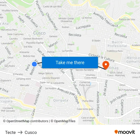 Tecte to Cusco map